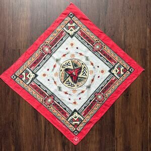 Vintage Southwestern Bandana Red Border Cotton USA 21"